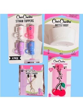 🆕- Char Charms- Set of 4 Water Bottle Accessories-Straw Toppers, Boot & Charms